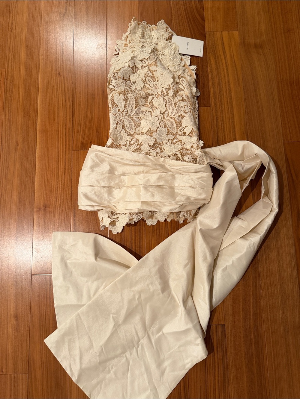 Women's Ivory Lace Halter Dress with Sash